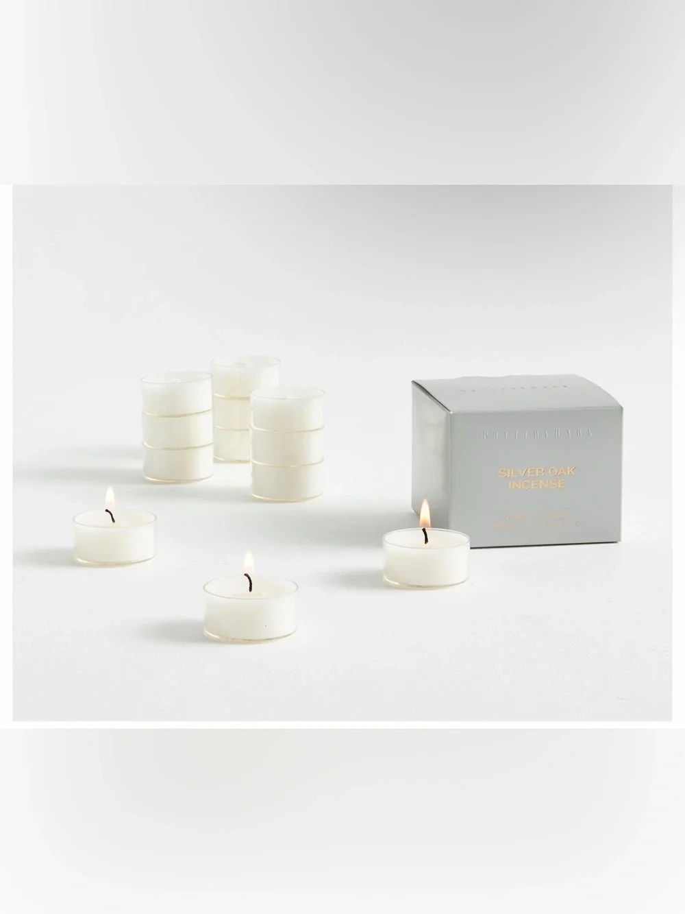 Pottery Barn Silver Oak Incense Scent  Tealights - Set of 12 NWT